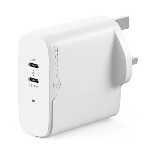 Alogic WCG2X63-UK 2X63 Rapid Power 63W GaN Charger - Includes 2m 100W USB-C Charging Cable