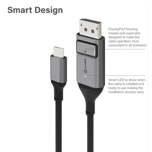 Alogic ULCDP02-SGR USB-C (Male) to DisplayPort (Male) Cable - Ultra Series - 4K 60Hz -Space Grey