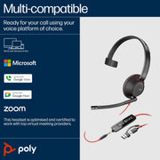 Poly Blackwire 5210 Monaural USB-C Headset + 3.5mm Plug + USB-C/A Adapter | 8X230A6 Headset Poly