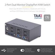StarTech 2-Port Dual-Monitor DisplayPort KVM Switch, 4K 60Hz | P2DD46A2-KVM-SWITCH Switches Startech