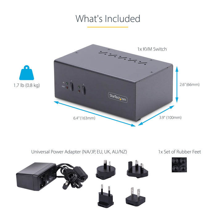 StarTech 2-Port Dual-Monitor DisplayPort KVM Switch, 4K 60Hz | P2DD46A2-KVM-SWITCH