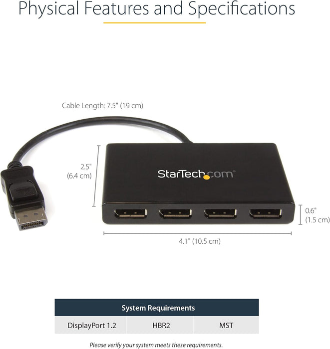 Startech 4-Port DisplayPort 1.2 Video Splitter | MSTDP124DP