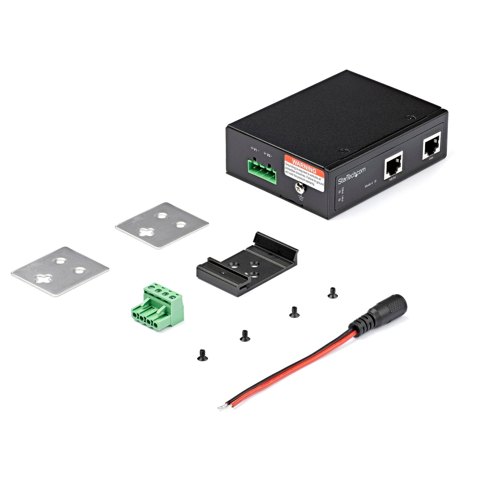StarTech Industrial Gigabit Ethernet PoE Injector - 30W 802.3at PoE+ Midspan 48V-56VDC DIN Rail Power Over Ethernet Injector Adapter | POEINJ30W Adapter / Converter Startech