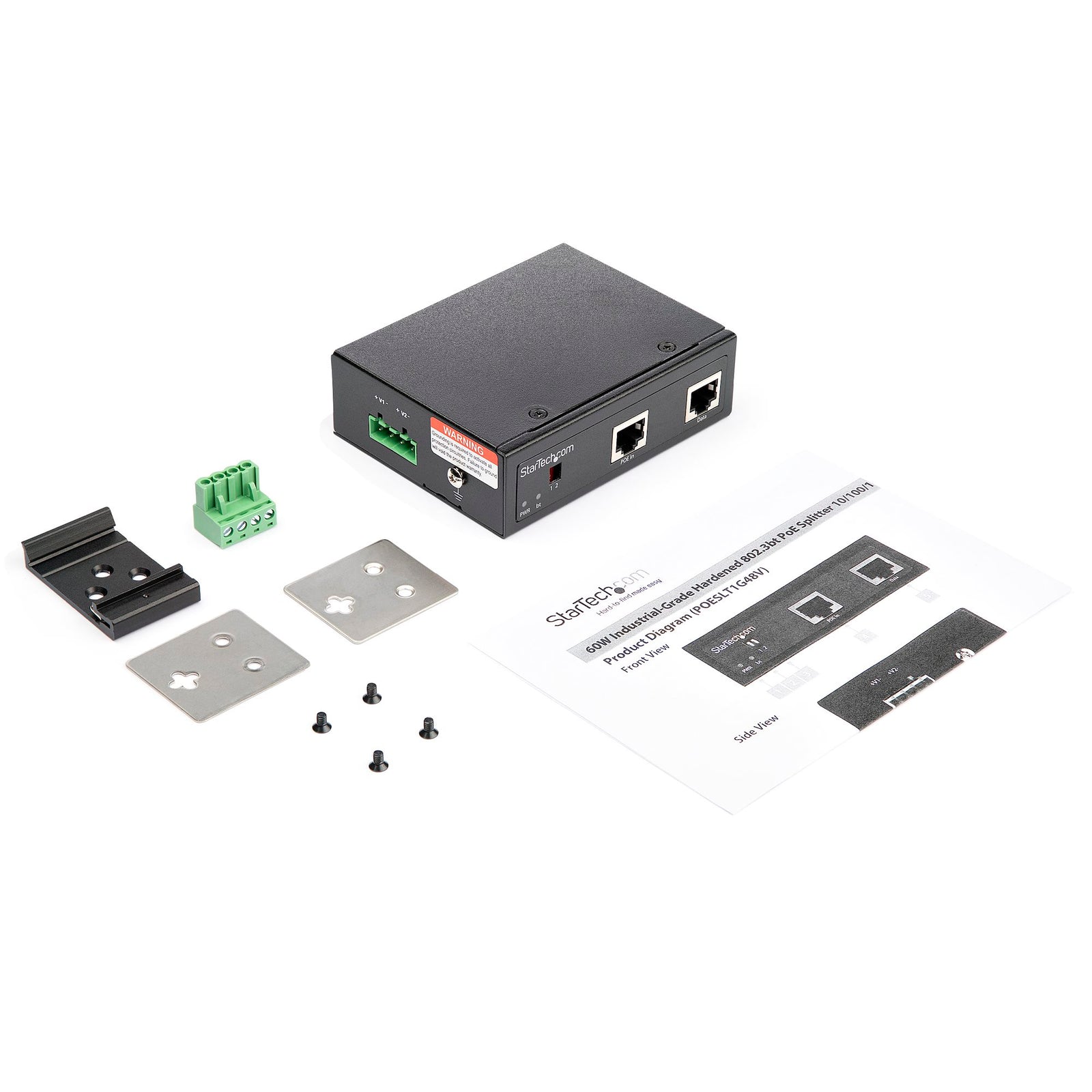 StarTech Industrial Gigabit PoE Splitter - 90W High Speed Power over Ethernet PoE+++ Splitter | POESLT1G48V Adapter / Converter Startech