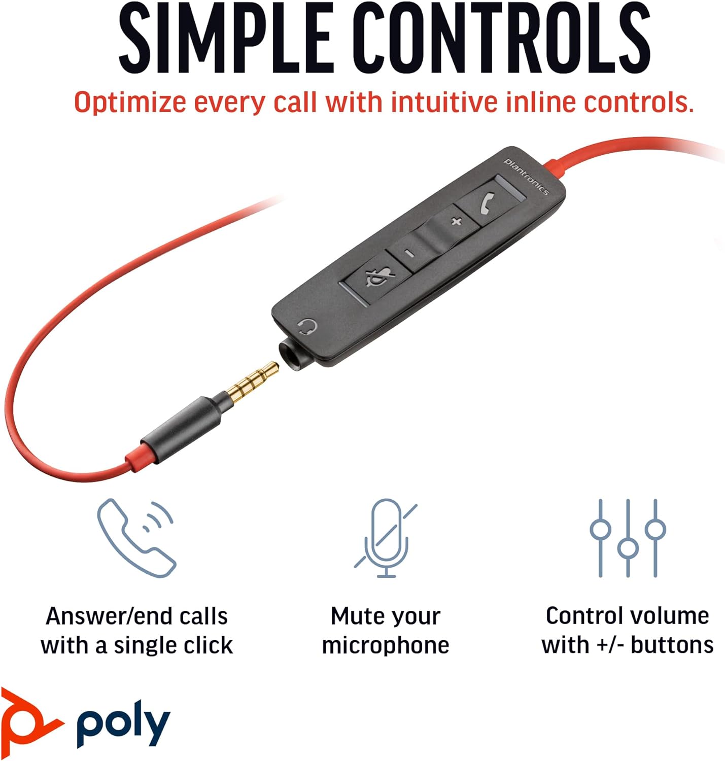 Poly Blackwire 3225 Wired Black Headset Headset Poly