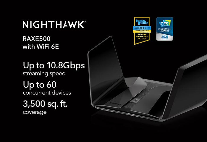 Netgear RAXE500-100EUS Nighthawk® Tri-Band WiFi 6E Router (up to 10.8Gbps) Wireless Router Netgear