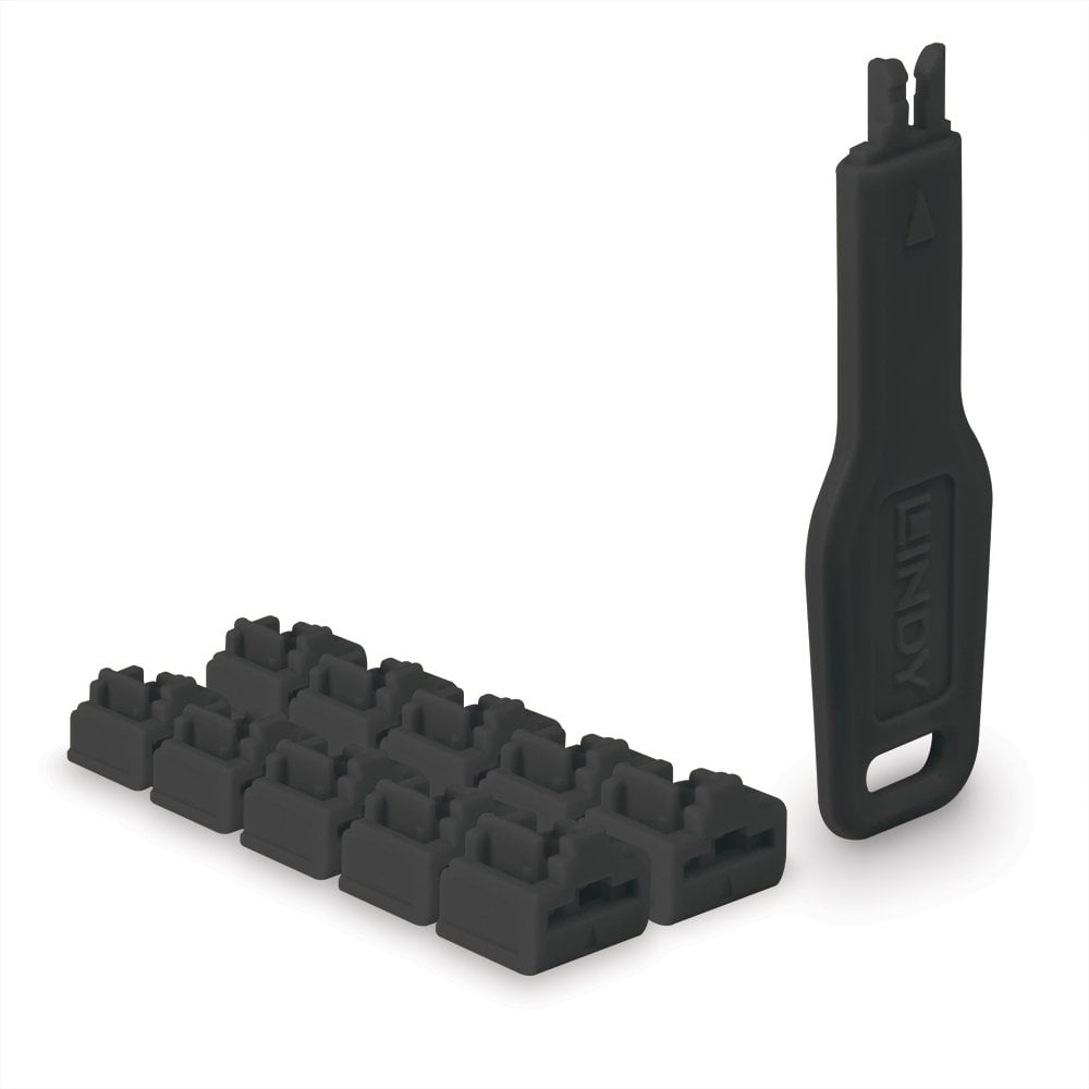 Lindy RJ45 Port Blocker, 10pcs + 1 Key, Black | 47891 Port Blocker Lindy