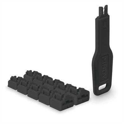 Lindy RJ45 Port Blocker, 10pcs + 1 Key, Black | 47891 Port Blockers Lindy