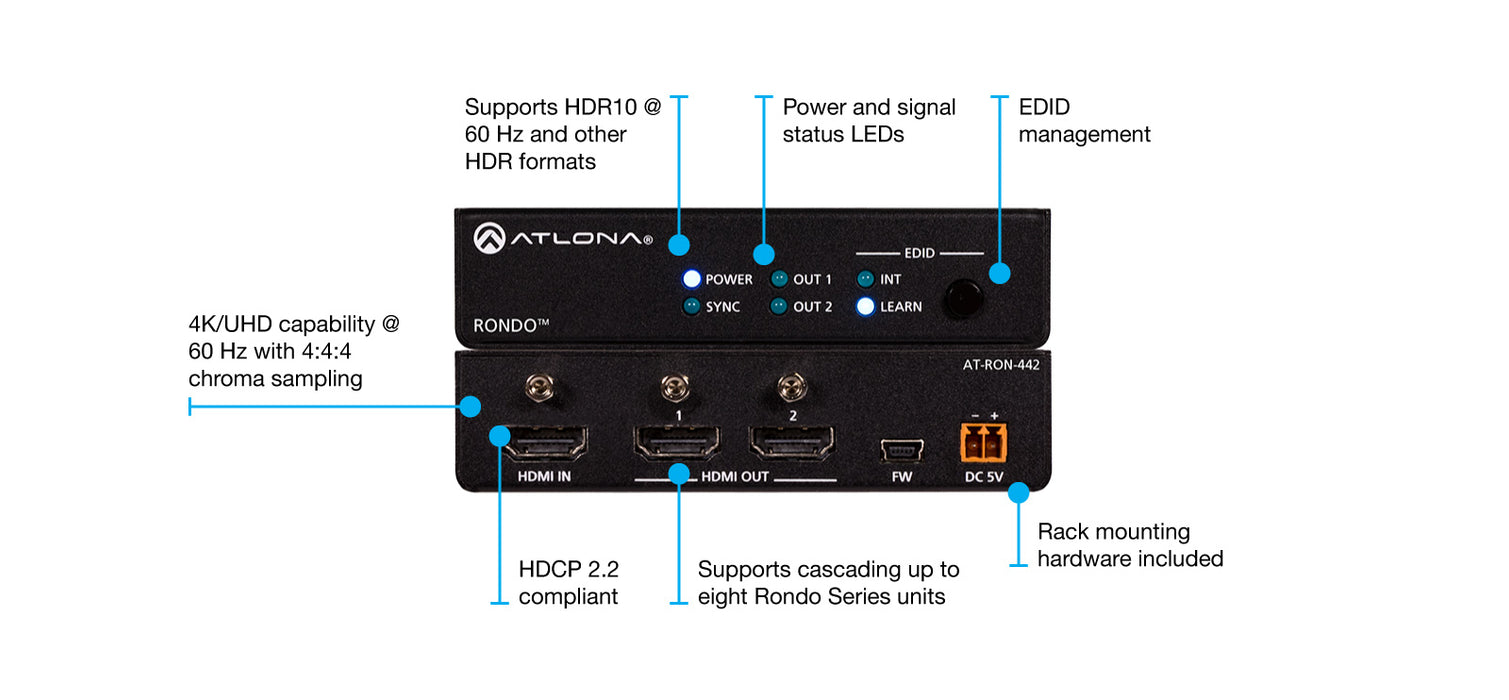 Atlona AT-RON-442 Two-Output HDMI Distribution Amplifier