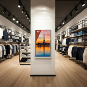 ScreenMoove SM43C-L 43 inch portrait digital signage display installed in a fashion retail store for promotional and advertising content