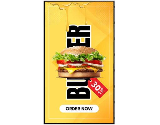 SM43C-P1 portrait digital signage display used as a restaurant menu board