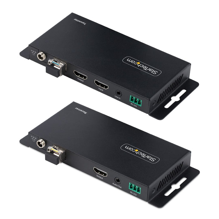 StarTech ST121HD20FXA2 4K HDMI over Fiber Extender Kit, 4K 60Hz up to 3300ft/1km (Single Mode) or 1000ft/300m (Multimode) LC Fiber Optic, HDR, HDCP, 3.5mm Audio/RS232/IR Extender, Transmitter and Receiver Kit