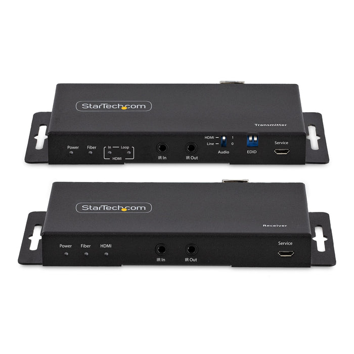 StarTech ST121HD20FXA2 4K HDMI over Fiber Extender Kit, 4K 60Hz up to 3300ft/1km (Single Mode) or 1000ft/300m (Multimode) LC Fiber Optic, HDR, HDCP, 3.5mm Audio/RS232/IR Extender, Transmitter and Receiver Kit