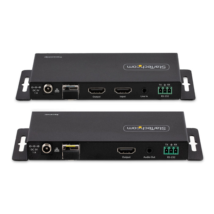 StarTech ST121HD20FXA2 4K HDMI over Fiber Extender Kit, 4K 60Hz up to 3300ft/1km (Single Mode) or 1000ft/300m (Multimode) LC Fiber Optic, HDR, HDCP, 3.5mm Audio/RS232/IR Extender, Transmitter and Receiver Kit