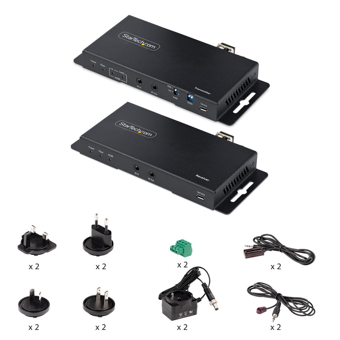 StarTech ST121HD20FXA2 4K HDMI over Fiber Extender Kit, 4K 60Hz up to 3300ft/1km (Single Mode) or 1000ft/300m (Multimode) LC Fiber Optic, HDR, HDCP, 3.5mm Audio/RS232/IR Extender, Transmitter and Receiver Kit