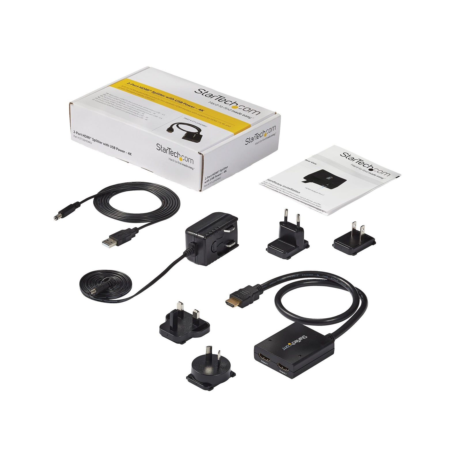 StarTech ST122HD4KU 4K HDMI 2-Port Video Splitter – 1x2 HDMI Splitter – Powered by USB or Power Adapter – 4K 30Hz Splitter Startech