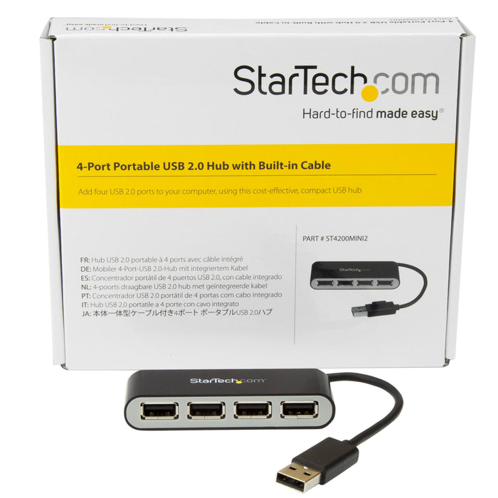 Startech ST4200MINI2 4-Port Portable USB 2.0 Hub with Built-in Cable