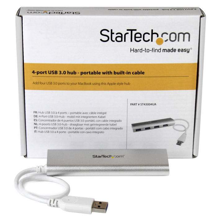 StarTech ST43004UA 4-Port Portable USB 3.0 Hub with Built-in Cable - 5Gbps