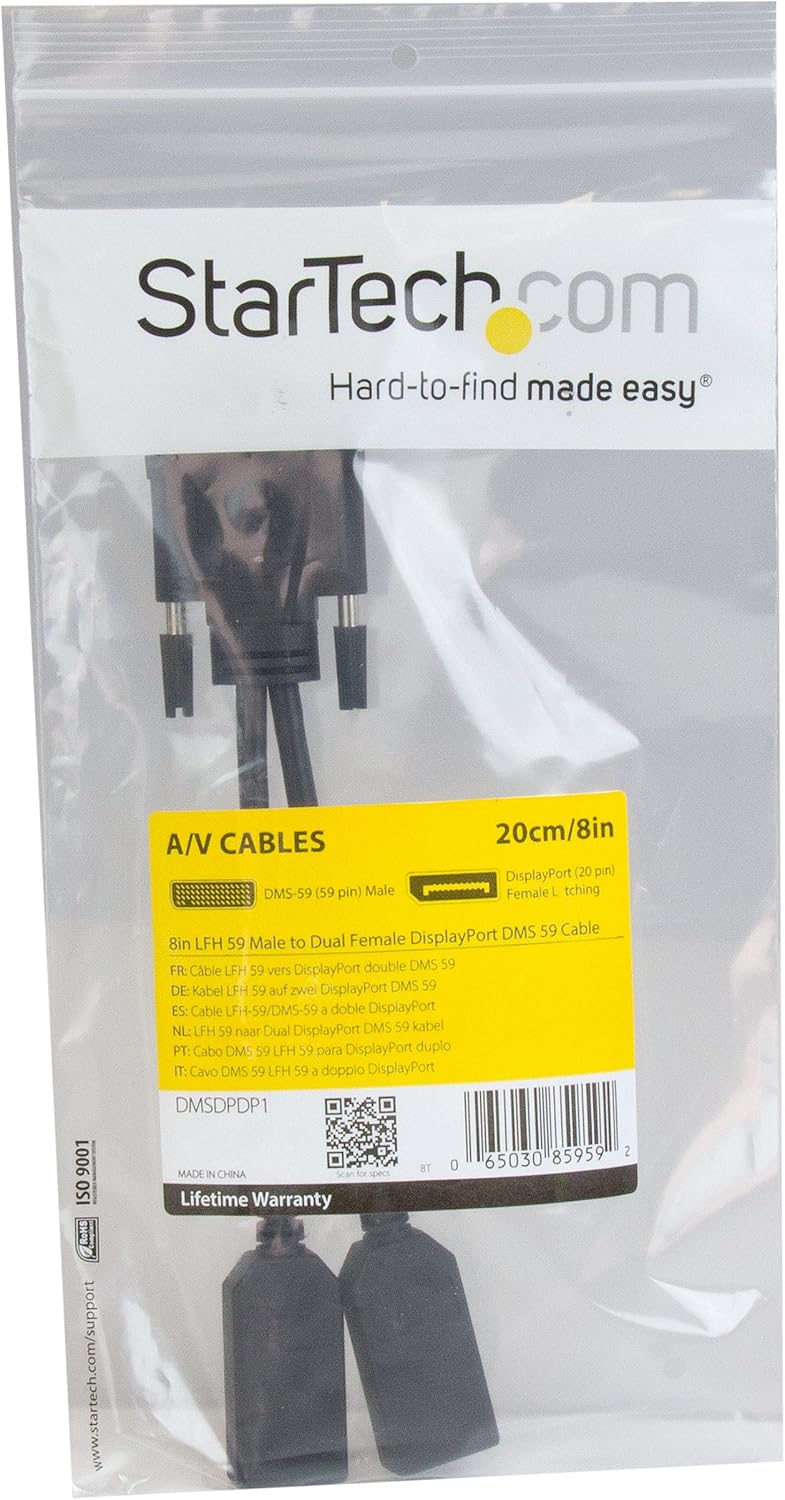 Startech 8" (20 cm) DMS-59 to Dual DisplayPort Adapter Cable | DMSDPDP1 Splitter Startech