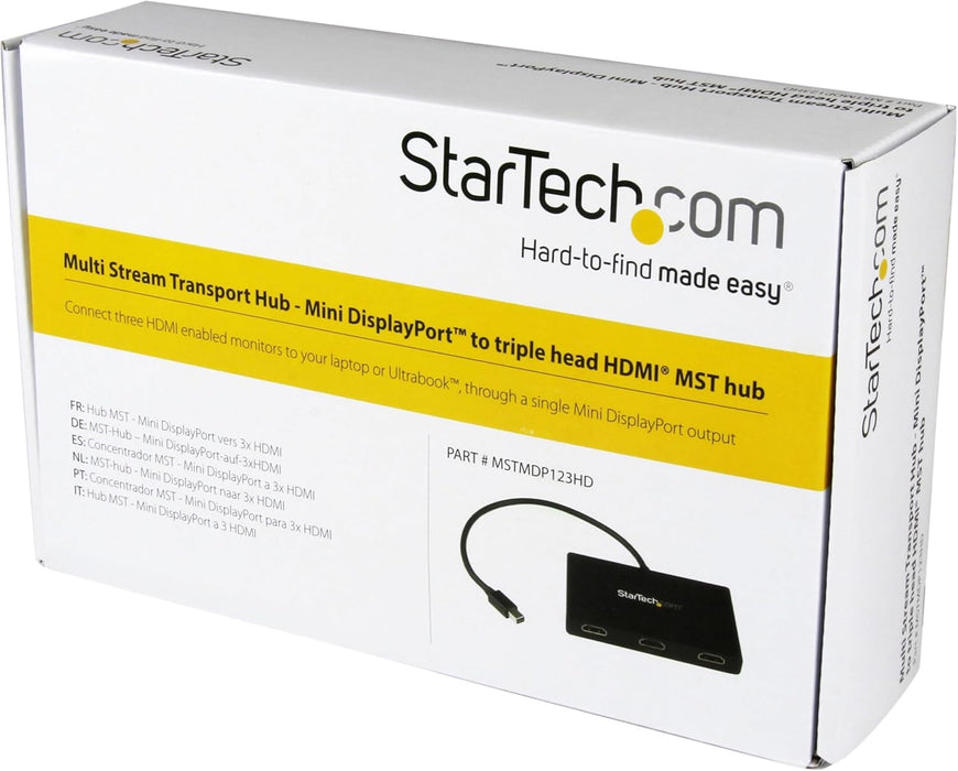 Startech 3-Port Multi Monitor Adapter - Mini DisplayPort to HDMI MST Hub | MSTMDP123HD