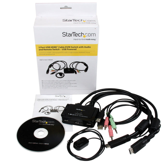 StarTech 2 Port USB HDMI Cable KVM Switch with Audio and Remote Switch, USB Powered | SV211HDUA