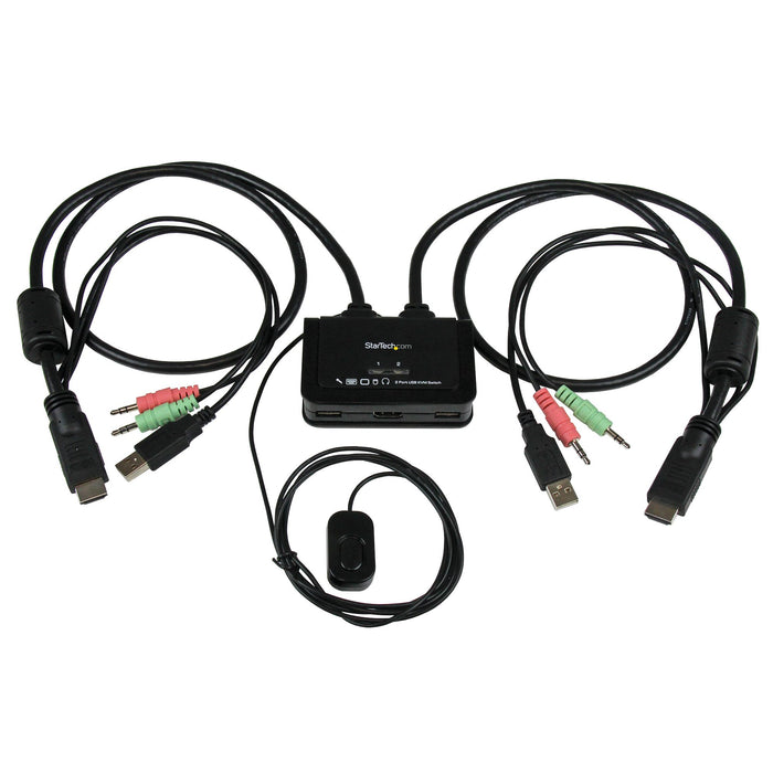 StarTech 2 Port USB HDMI Cable KVM Switch with Audio and Remote Switch, USB Powered | SV211HDUA