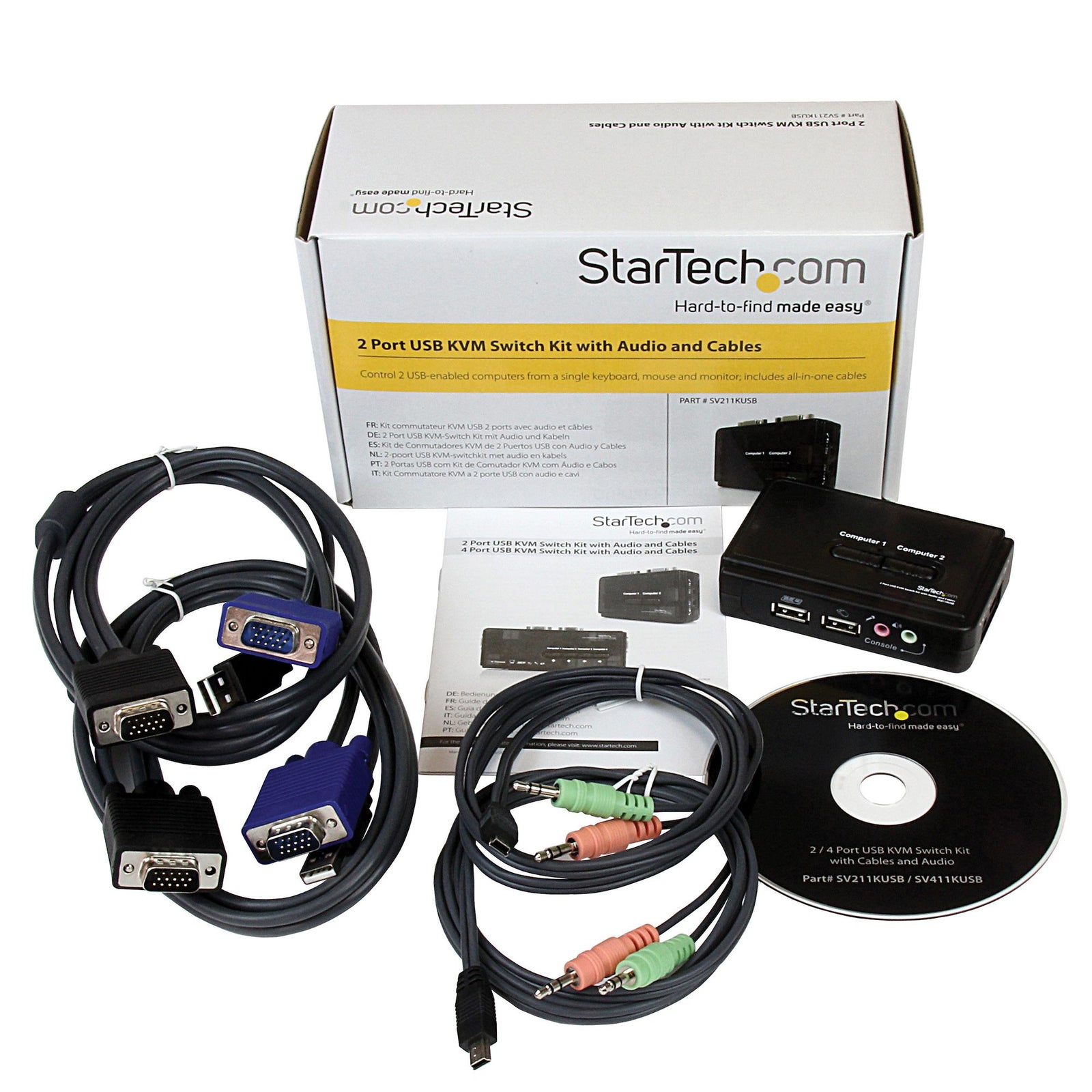 StarTech 2 Port Black USB KVM Switch Kit with Audio and Cables | SV211KUSB Switches Startech
