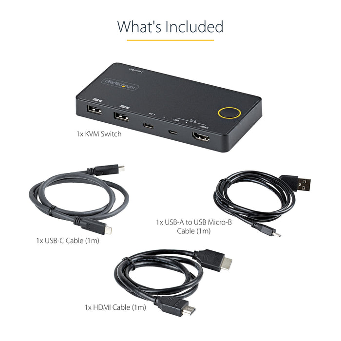 StarTech 2 Port Hybrid USB-A + HDMI & USB-C KVM Switch | SV221HUC4K