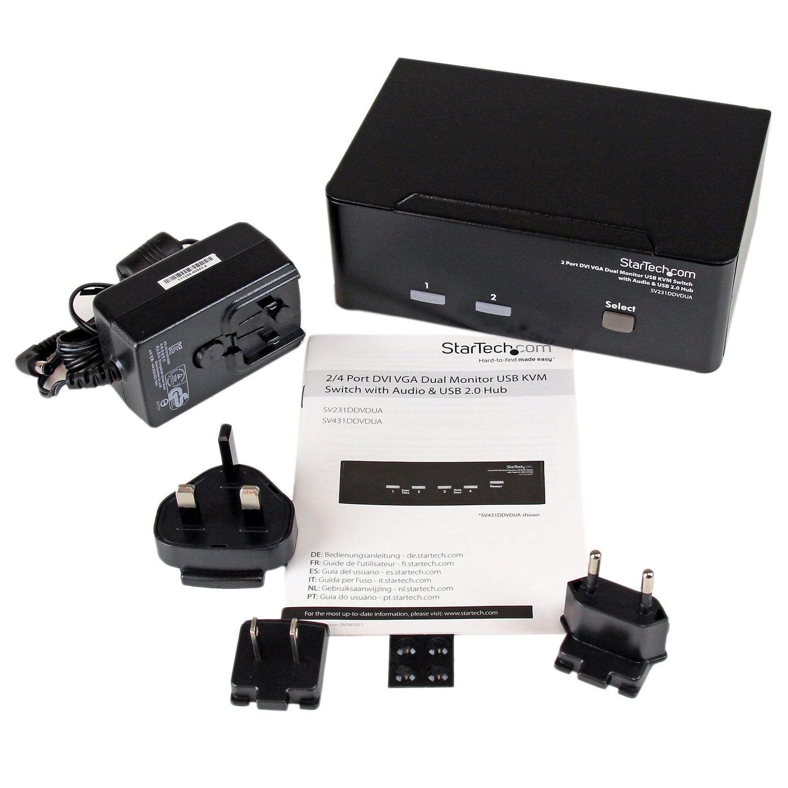 StarTech 2 Port DVI VGA Dual Monitor KVM Switch USB with Audio & USB 2.0 Hub | SV231DDVDUA Switches Startech
