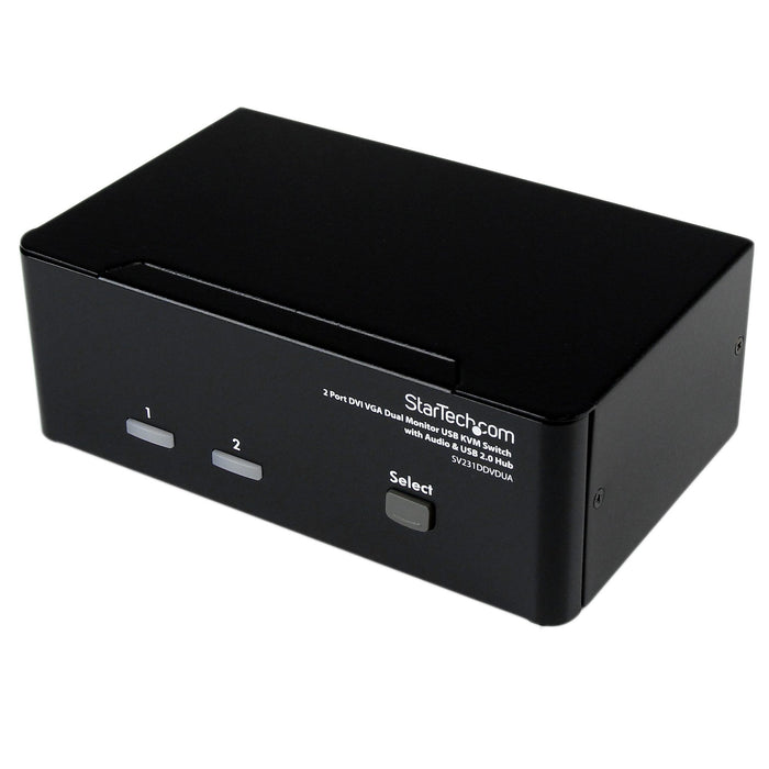 StarTech 2 Port DVI VGA Dual Monitor KVM Switch USB with Audio & USB 2.0 Hub | SV231DDVDUA