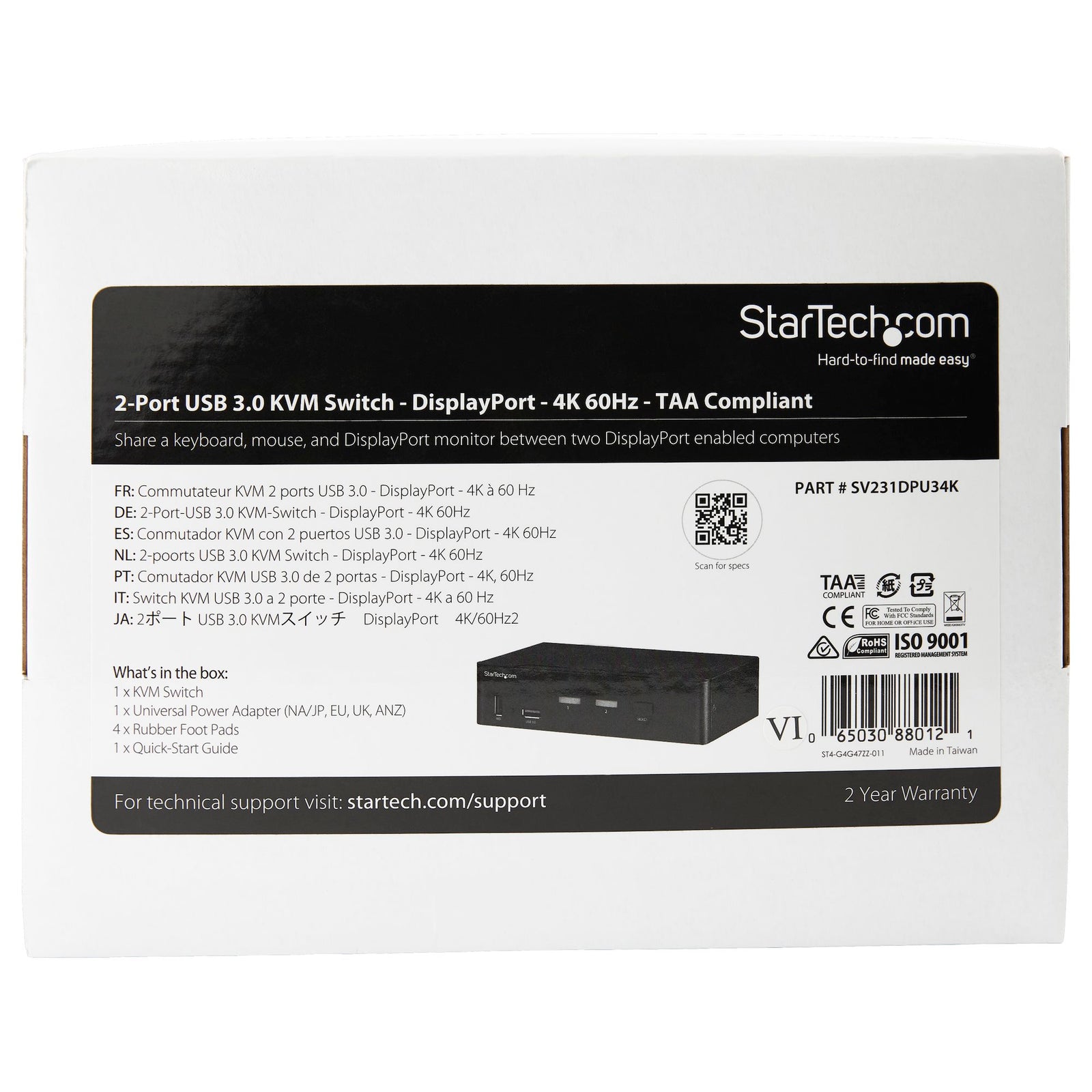 StarTech 2 Port DisplayPort KVM Switch, 4K 60Hz | SV231DPU34K Switches Startech