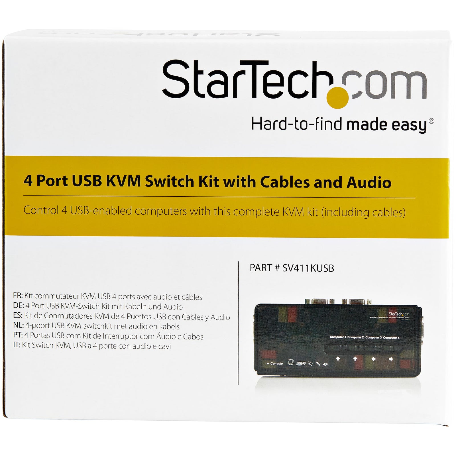 StarTech 4 Port Black USB KVM Switch Kit with Cables and Audio | SV411KUSB Switches Startech