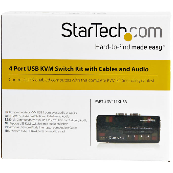 StarTech 4 Port Black USB KVM Switch Kit with Cables and Audio | SV411KUSB StarTech KVM Switches Startech