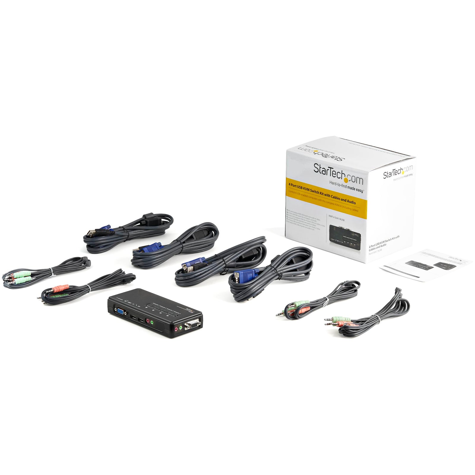 StarTech 4 Port Black USB KVM Switch Kit with Cables and Audio | SV411KUSB Switches Startech