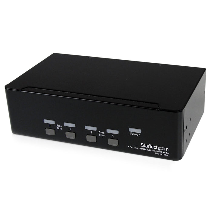 StarTech 4 Port Dual DVI USB KVM Switch with Audio & USB 2.0 Hub | SV431DD2DUA