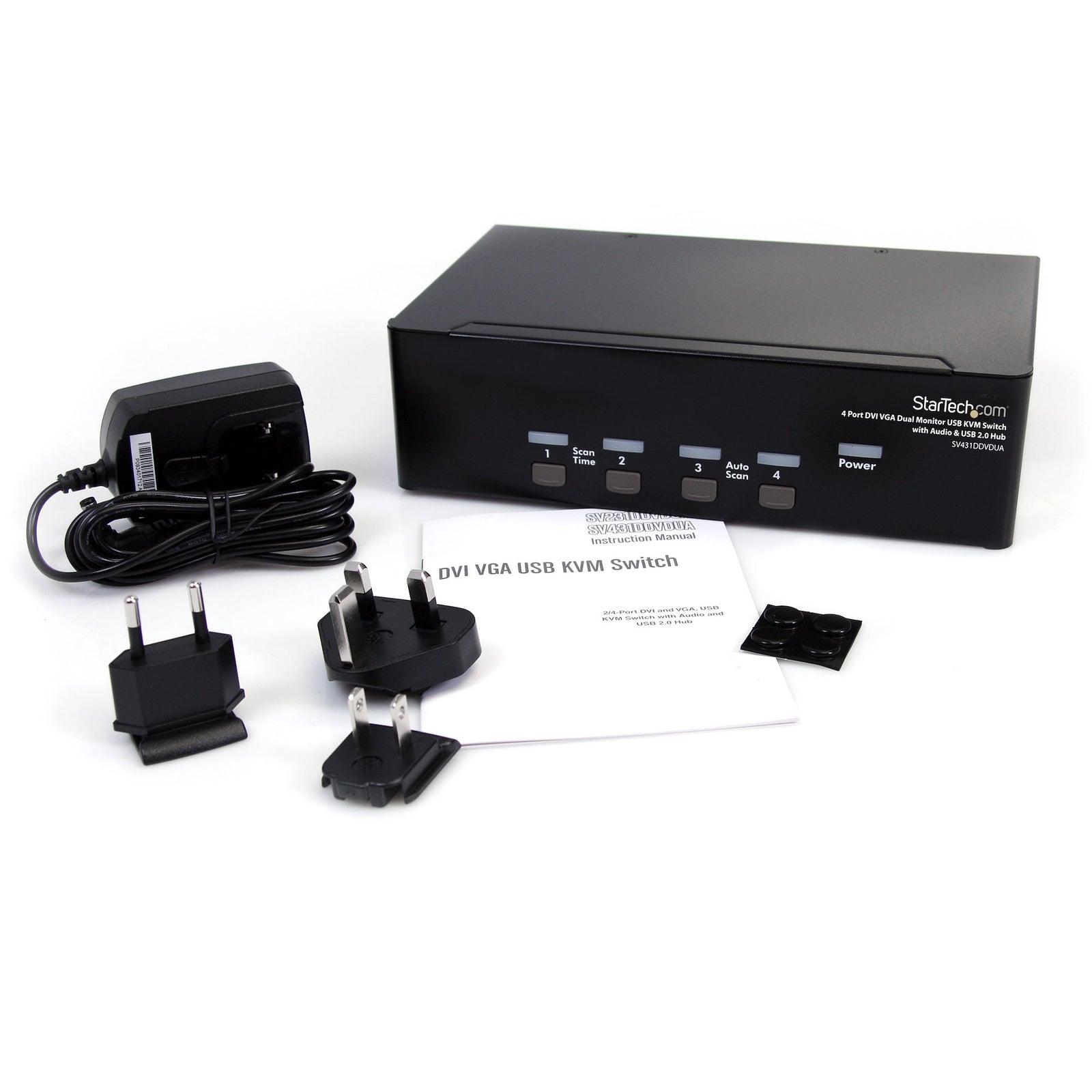 StarTech 4 Port DVI VGA Dual Monitor KVM Switch USB with Audio & USB 2.0 Hub | SV431DDVDUA Switches Startech
