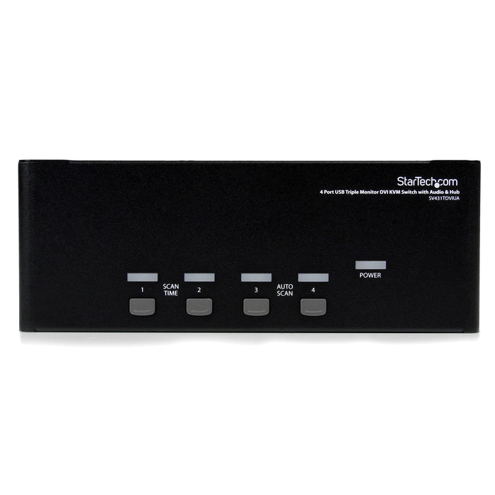 StarTech 4 Port Triple Monitor DVI USB KVM Switch with Audio & USB 2.0 Hub | SV431TDVIUA