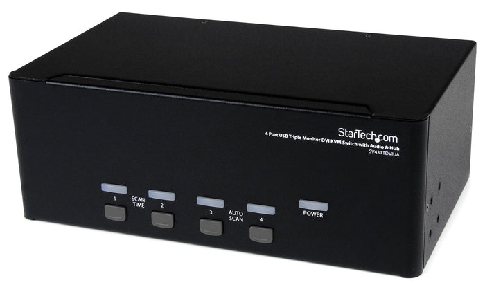 StarTech 4 Port Triple Monitor DVI USB KVM Switch with Audio & USB 2.0 Hub | SV431TDVIUA Switches Startech