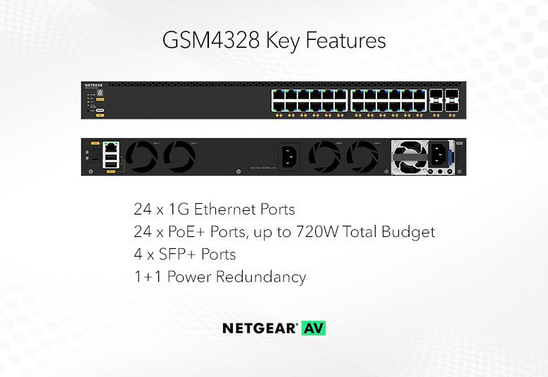 Netgear GSM4328-100NES 24x1G PoE+ (648W base, up to 720W) and 4xSFP+ Managed Switch Network Switch Netgear