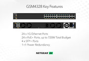 Netgear GSM4328-100NES 24x1G PoE+ (648W base, up to 720W) and 4xSFP+ Managed Switch Network Switch Netgear