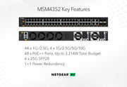 Netgear MSM4352-100NES 44x2.5G, 4x10G/Multi-gig PoE++ and 4xSFP28 25G Managed Switch Network Switch Netgear