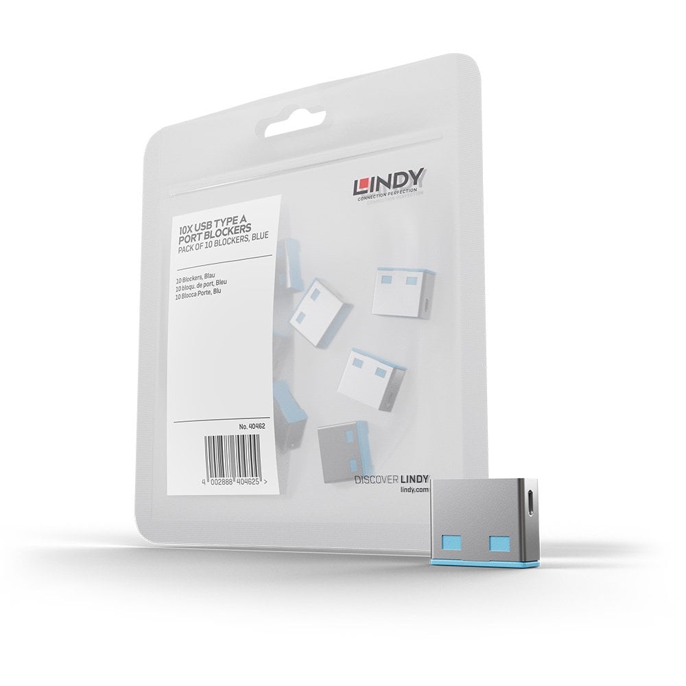 Lindy USB-A Port Blocker Extra Lock Pack, Blue (10x Locks) | 40462 Port Blocker Lindy