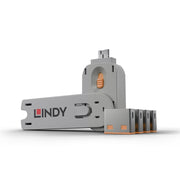 Lindy USB-A Port Blocker Kit, Orange (1x Key, 4x Locks) | 40453 Port Blocker Lindy