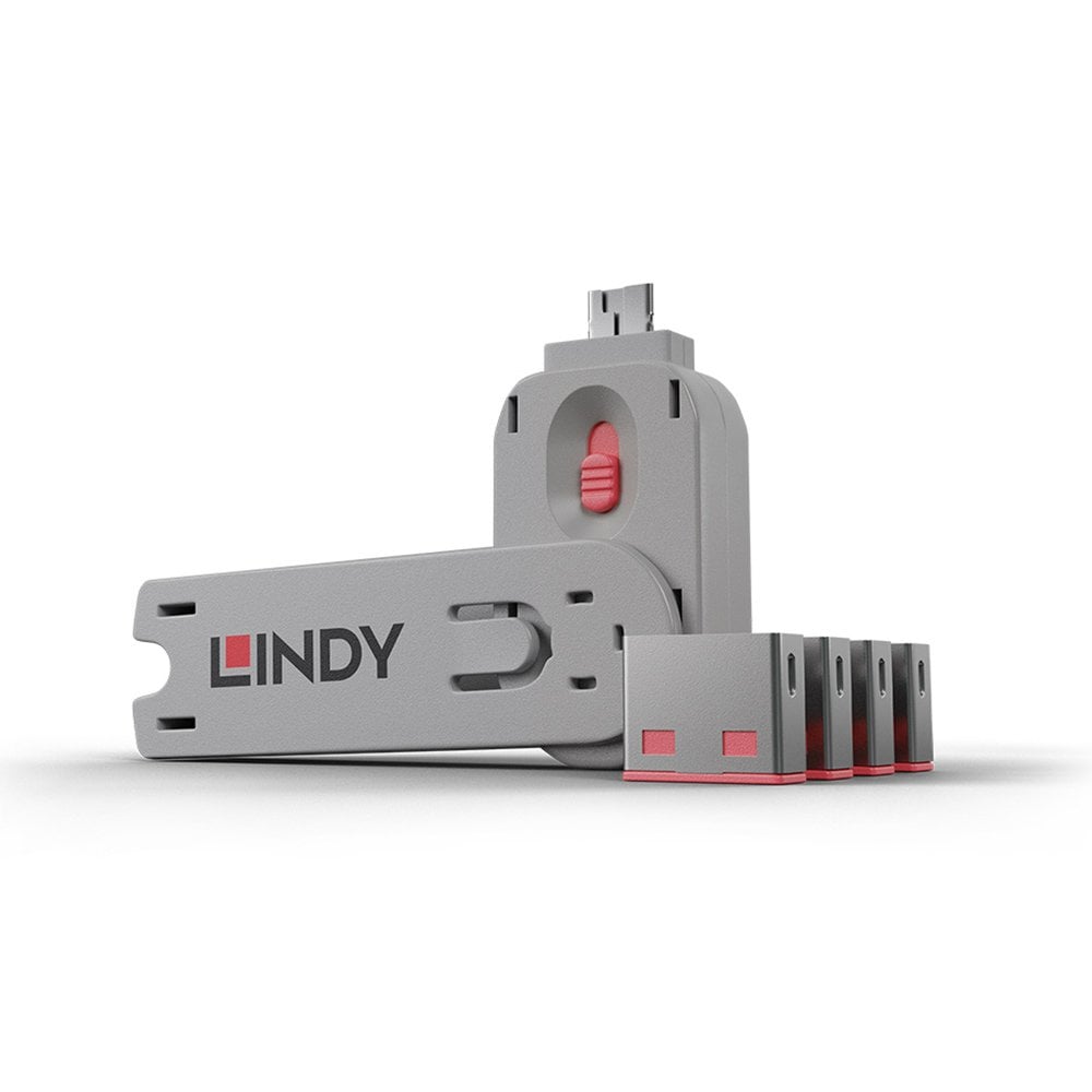 Lindy USB-A Port Blocker Kit, Pink (1x Key, 4x Locks) | 40450 Port Blocker Lindy