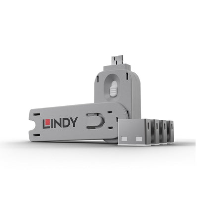 Lindy USB-A Port Blocker Kit, White (1x Key, 4x Locks) | 40454 Port Blockers Lindy