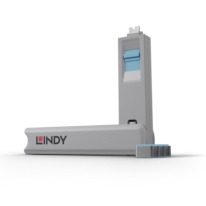 Lindy USB-C Port Blocker Kit, Blue (1x Key, 4x Locks) | 40465 Port Blocker Lindy
