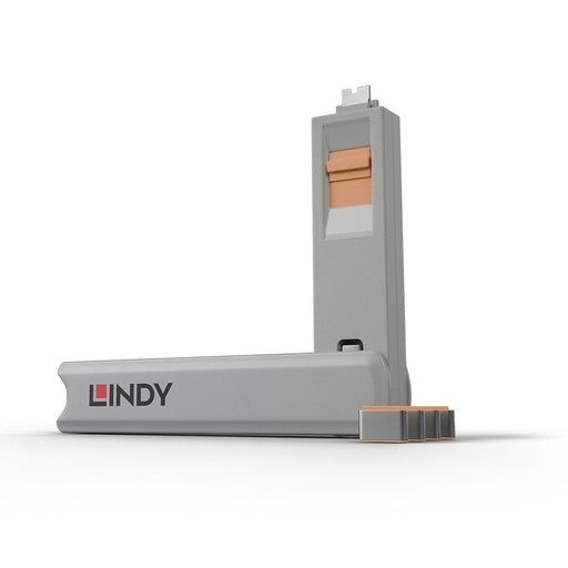 Lindy USB-C Port Blocker Kit, Orange (1x Key, 4x Locks) | 40428 Port Blockers Lindy