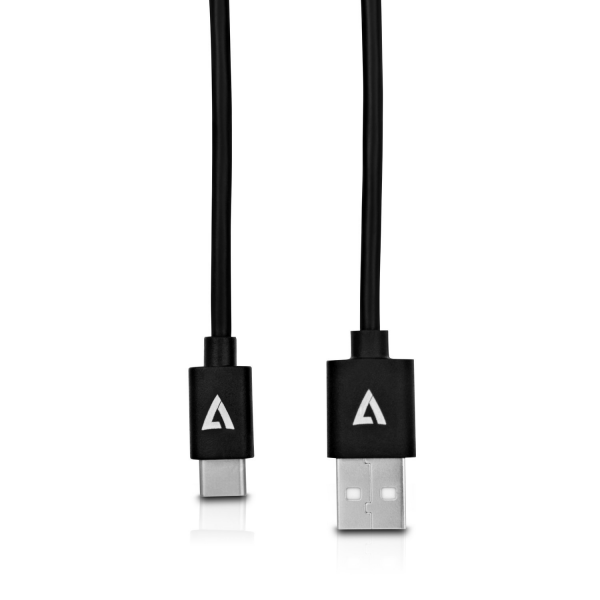 V7 USB A Male to USB-C Male Cable USB 2.0 480 Mbps 3A 1m/3.3ft Black - V7U2C-1M-BLK-1E