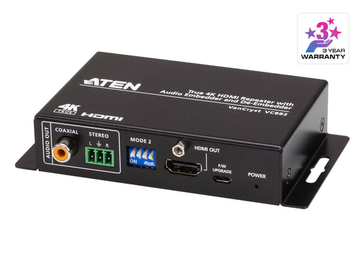 Aten True 4K HDMI Repeater with Audio Embedder and De-Embedder | VC882-AT-E