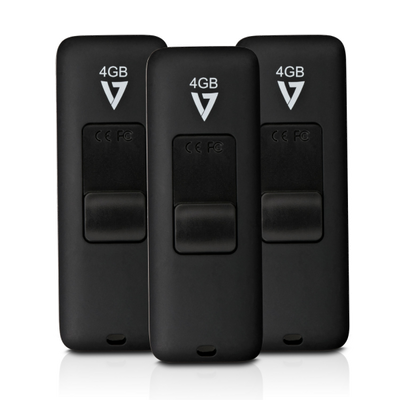 V7 4GB USB 2.0 Flash Drive with Slide-In connector - 3 Pack Combo | VF24GAR 3PK 3E V7 USB Flash Drive V7